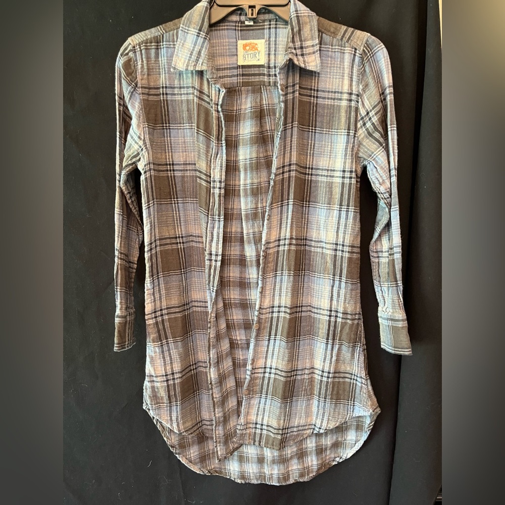 Libby’s Story Plaid High Low Long Sleeve Button Up
